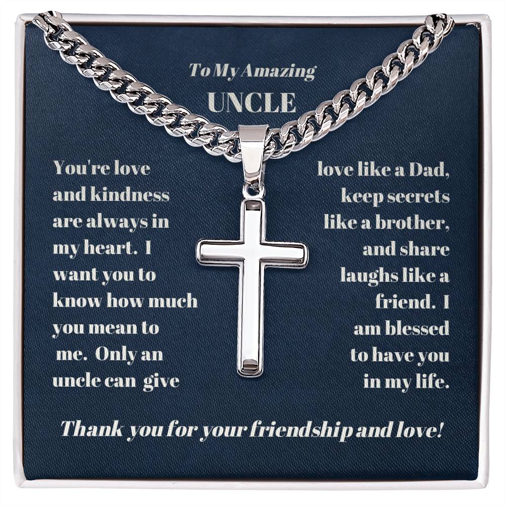 Uncle Personalized Cross Necklace on Cuban Chain-[Heartfelt Family Gift]