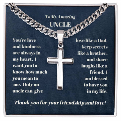 Uncle Personalized Cross Necklace on Cuban Chain-[Heartfelt Family Gift]