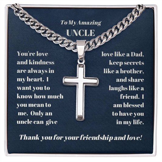 Uncle Personalized Cross Necklace on Cuban Chain-[Heartfelt Family Gift]