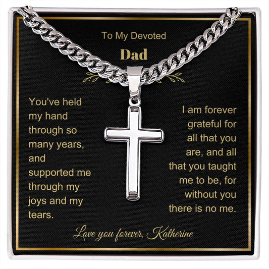 Dad Engraved Cross Necklace with Chain Link-[Heartfelt Family Gift]