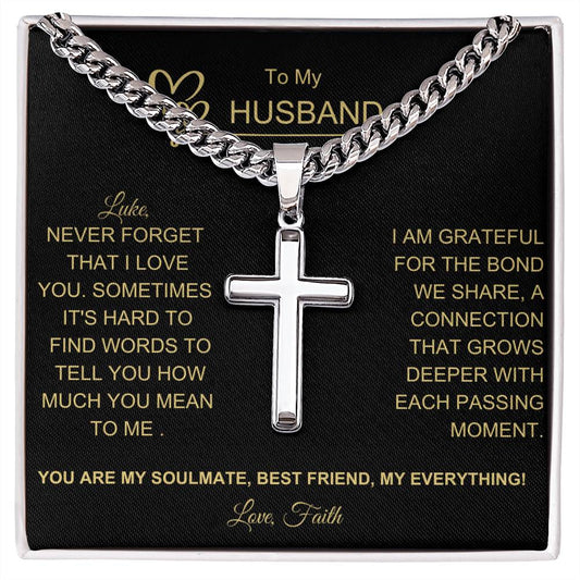 Husband Engraved Cross Chain Link Necklace-[Heartfelt Family Gift]