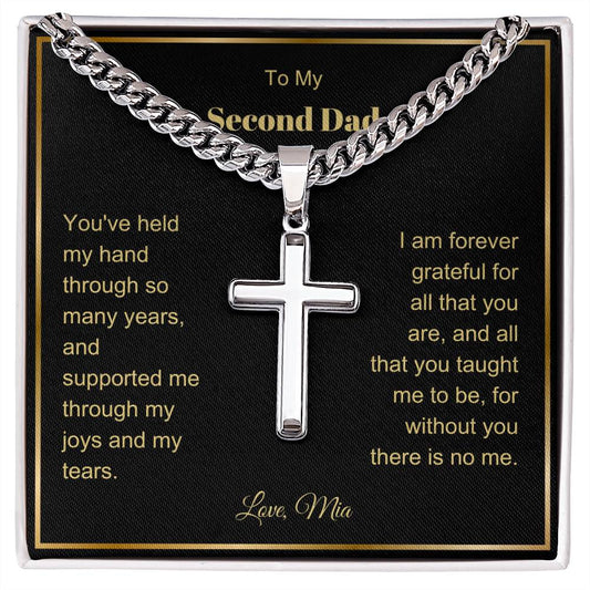 Second Dad Father Figure Engraved Cross Necklace on Chain-[Heartfelt Family Gift]