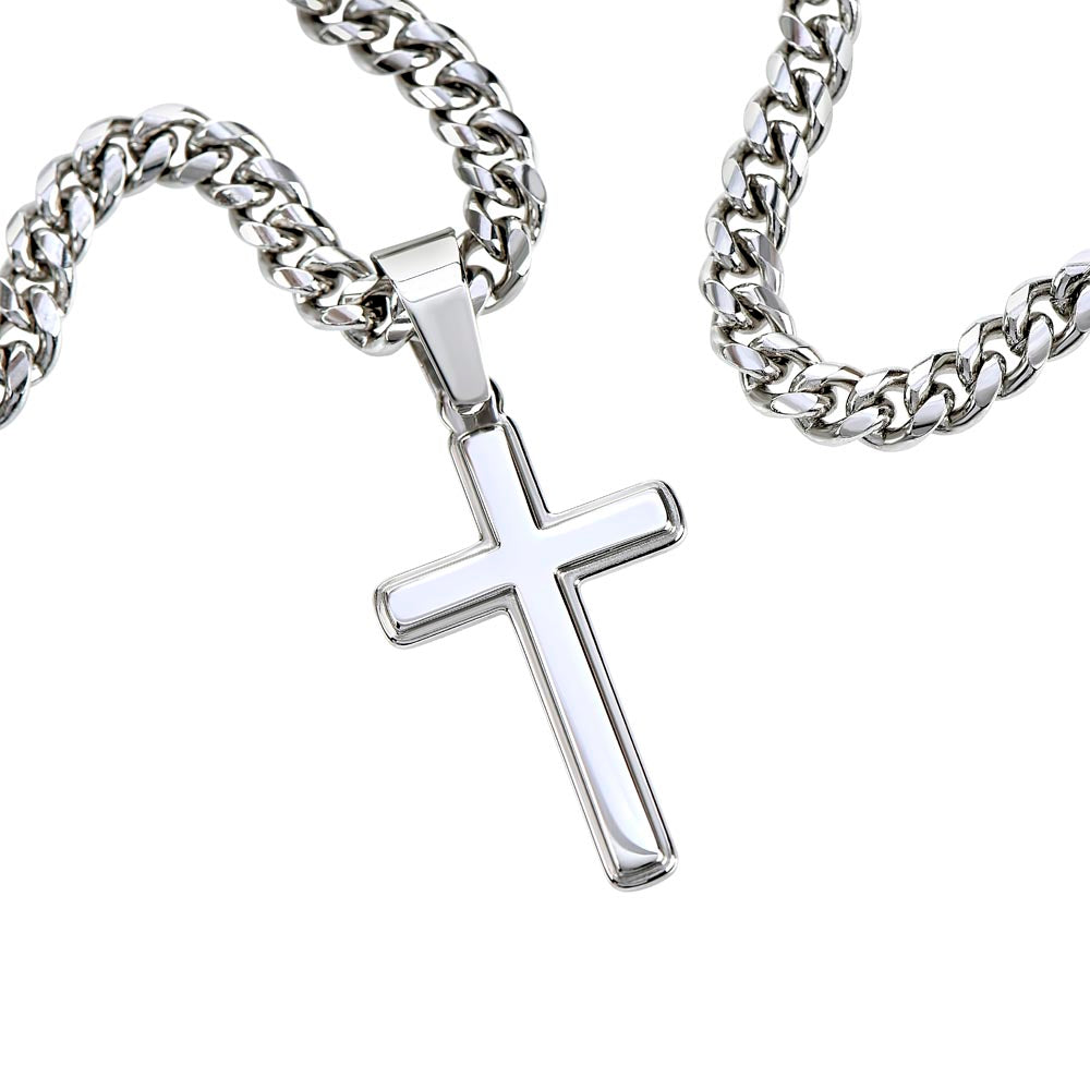 Grandson Personalized Cross Necklace on Cuban Chain-[Heartfelt Family Gift]