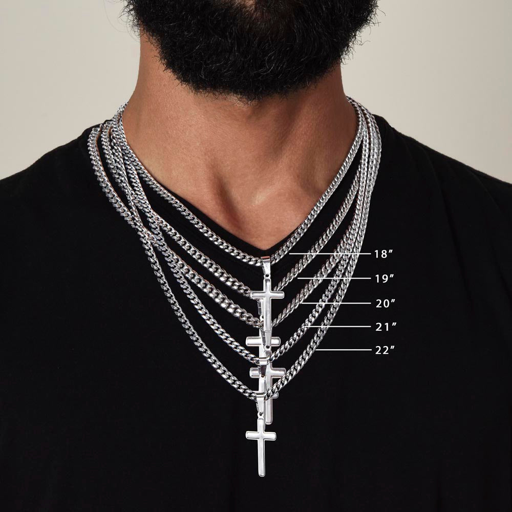Grandson Personalized Cross Necklace on Cuban Chain-[Heartfelt Family Gift]