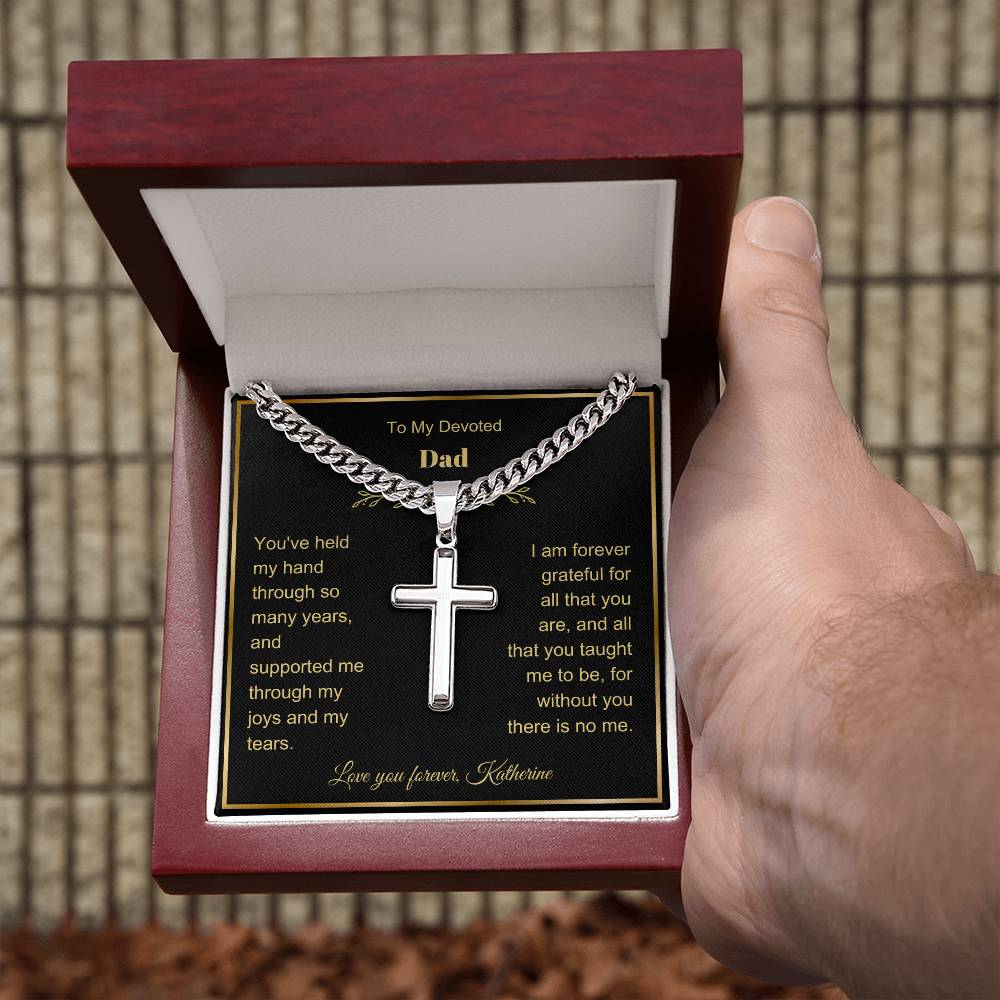 Dad Engraved Cross Necklace with Chain Link-[Heartfelt Family Gift]