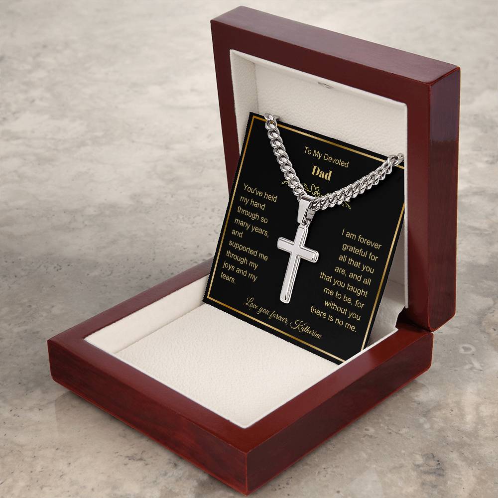 Dad Engraved Cross Necklace with Chain Link-[Heartfelt Family Gift]
