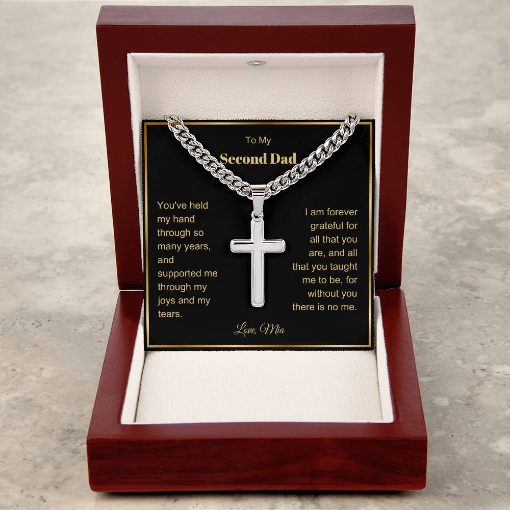 Second Dad Father Figure Engraved Cross Necklace on Chain-[Heartfelt Family Gift]