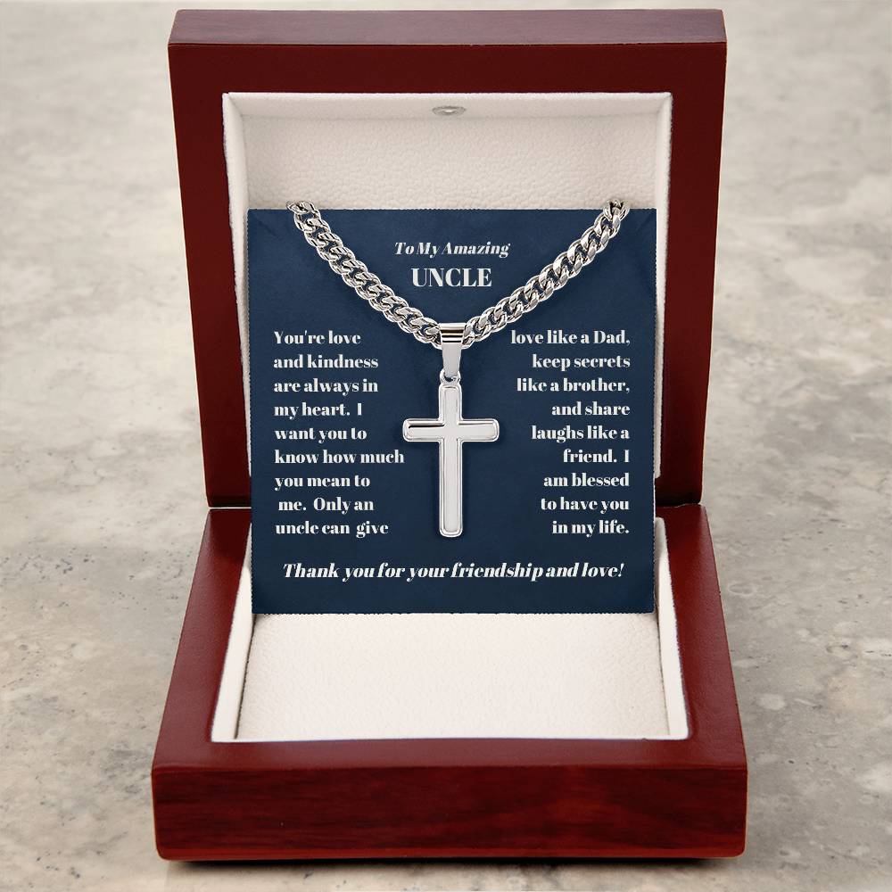 Uncle Personalized Cross Necklace on Cuban Chain-[Heartfelt Family Gift]