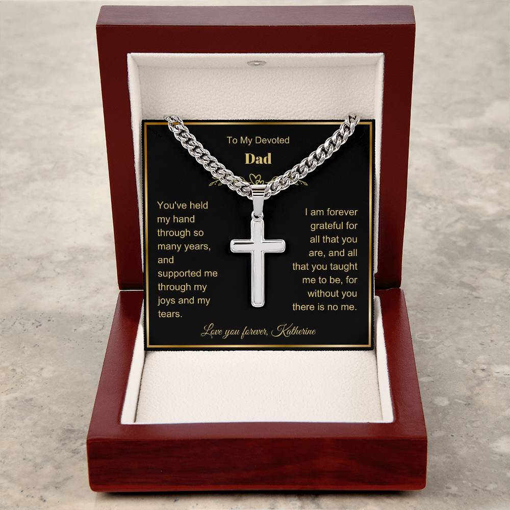 Dad Engraved Cross Necklace with Chain Link-[Heartfelt Family Gift]
