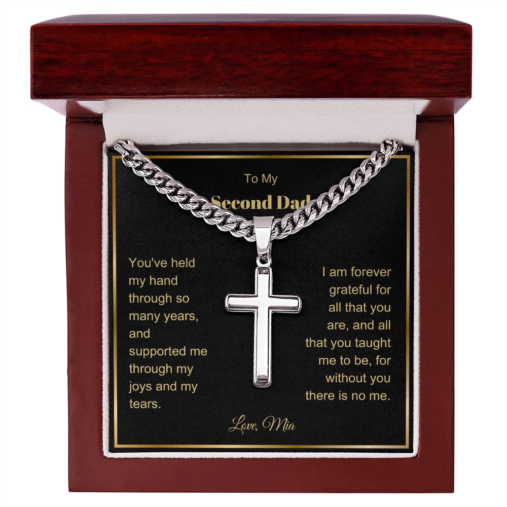 Second Dad Father Figure Engraved Cross Necklace on Chain-[Heartfelt Family Gift]