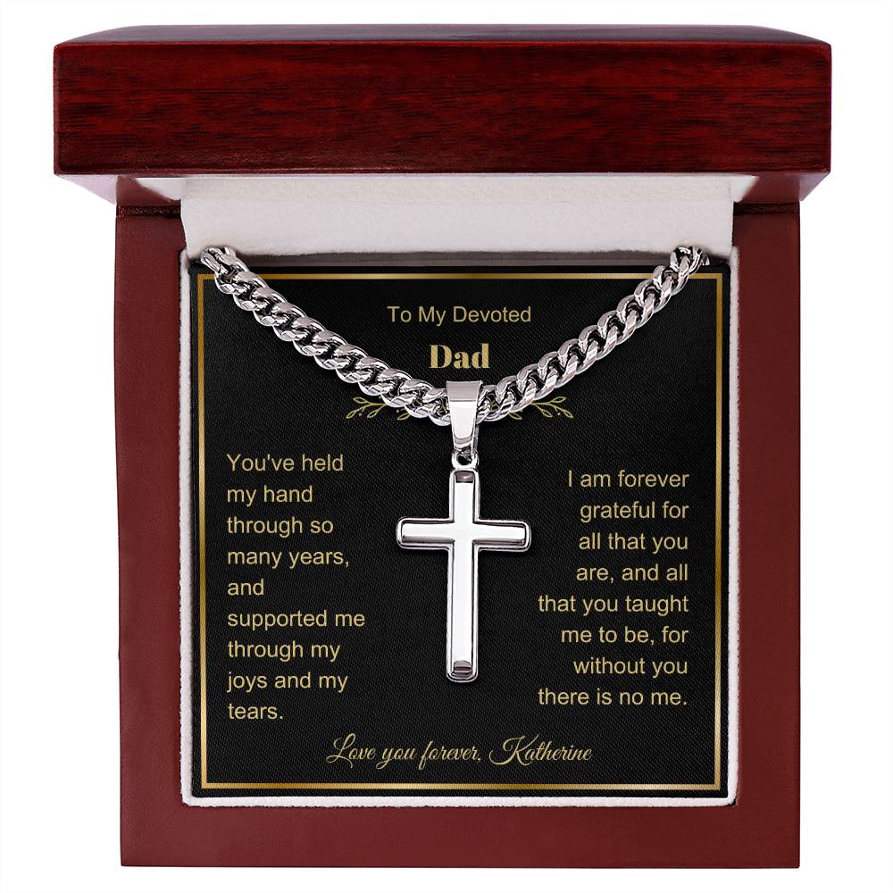 Dad Engraved Cross Necklace with Chain Link-[Heartfelt Family Gift]