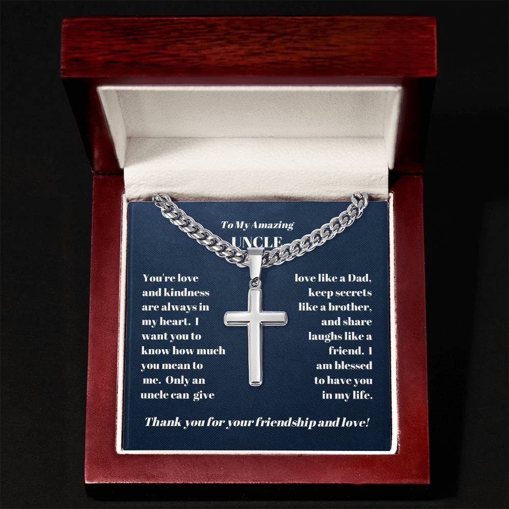 Uncle Personalized Cross Necklace on Cuban Chain-[Heartfelt Family Gift]