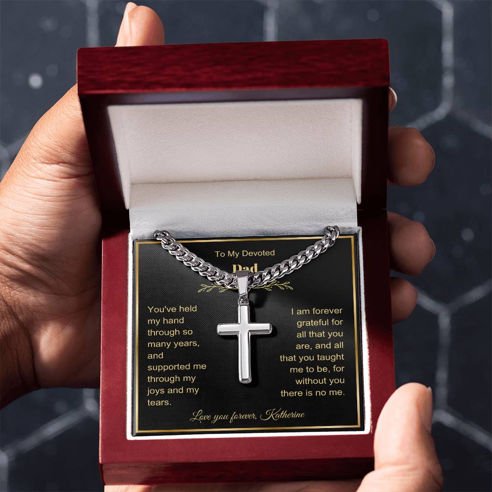Dad Engraved Cross Necklace with Chain Link-[Heartfelt Family Gift]