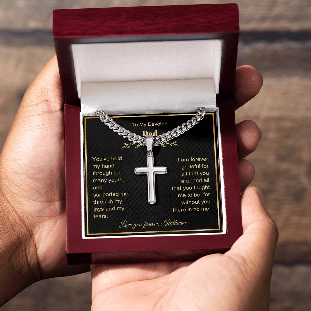 Dad Engraved Cross Necklace with Chain Link-[Heartfelt Family Gift]