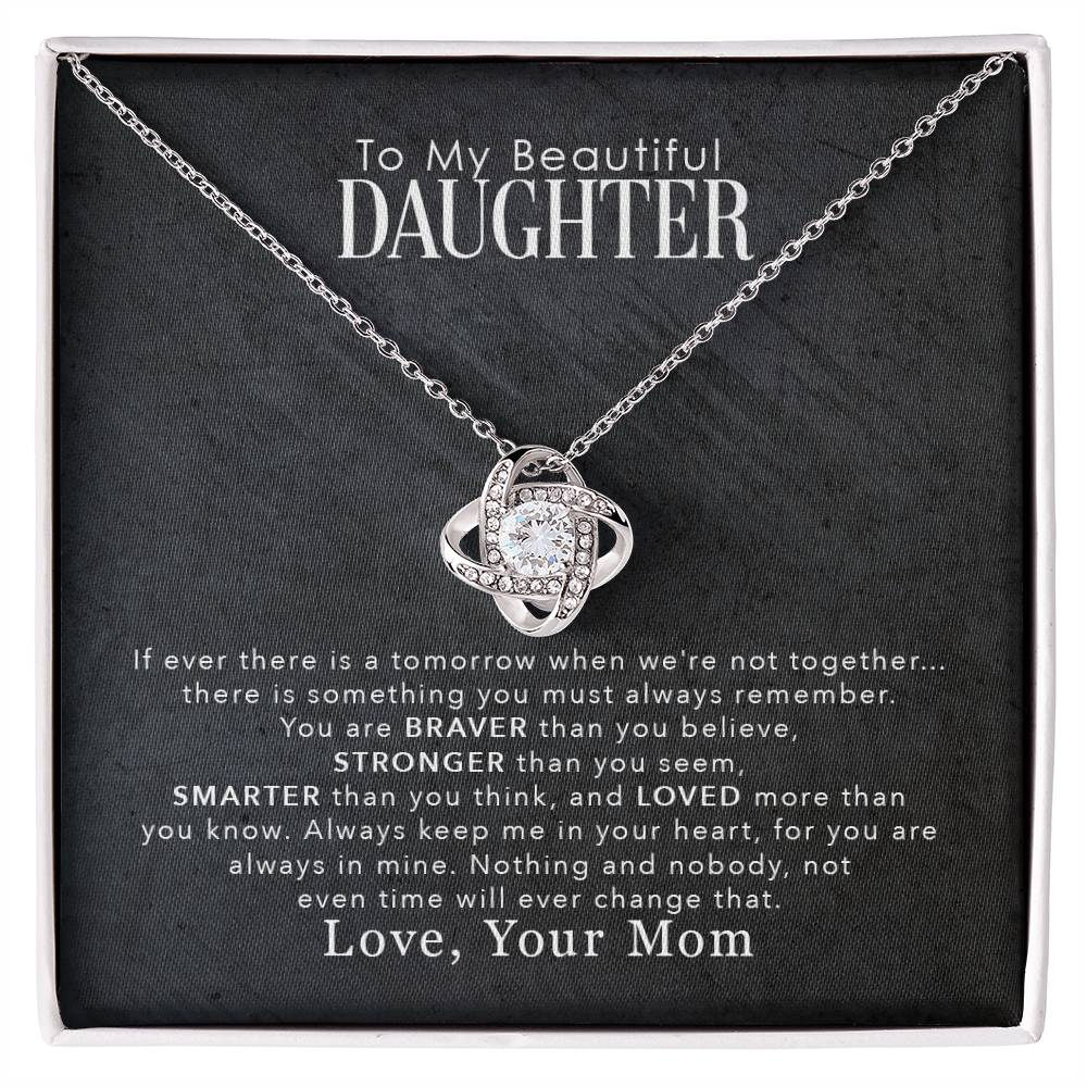 Daughter Love You More Than You Know Love Knot Necklace-[Heartfelt Family Gift]
