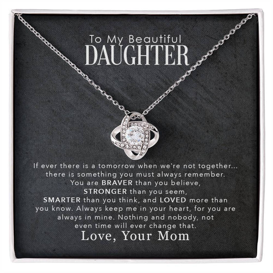 Daughter Love You More Than You Know Love Knot Necklace-[Heartfelt Family Gift]