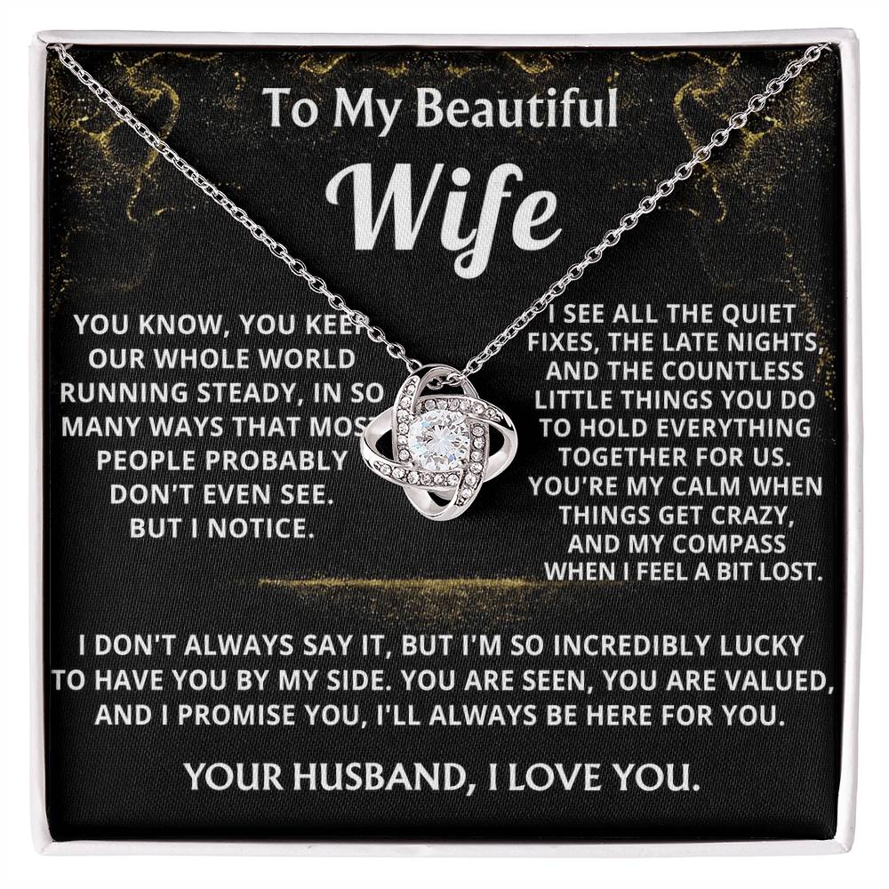 To My Wife Love Knot Necklace- Lucky To Have You