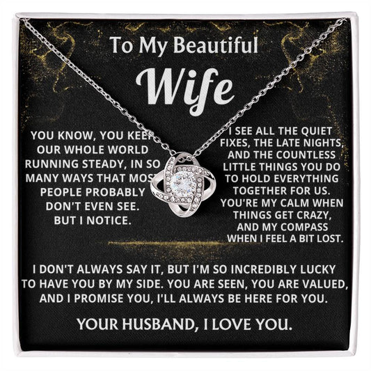 To My Wife Love Knot Necklace- Lucky To Have You