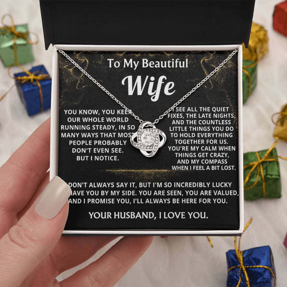 To My Wife Love Knot Necklace- Lucky To Have You