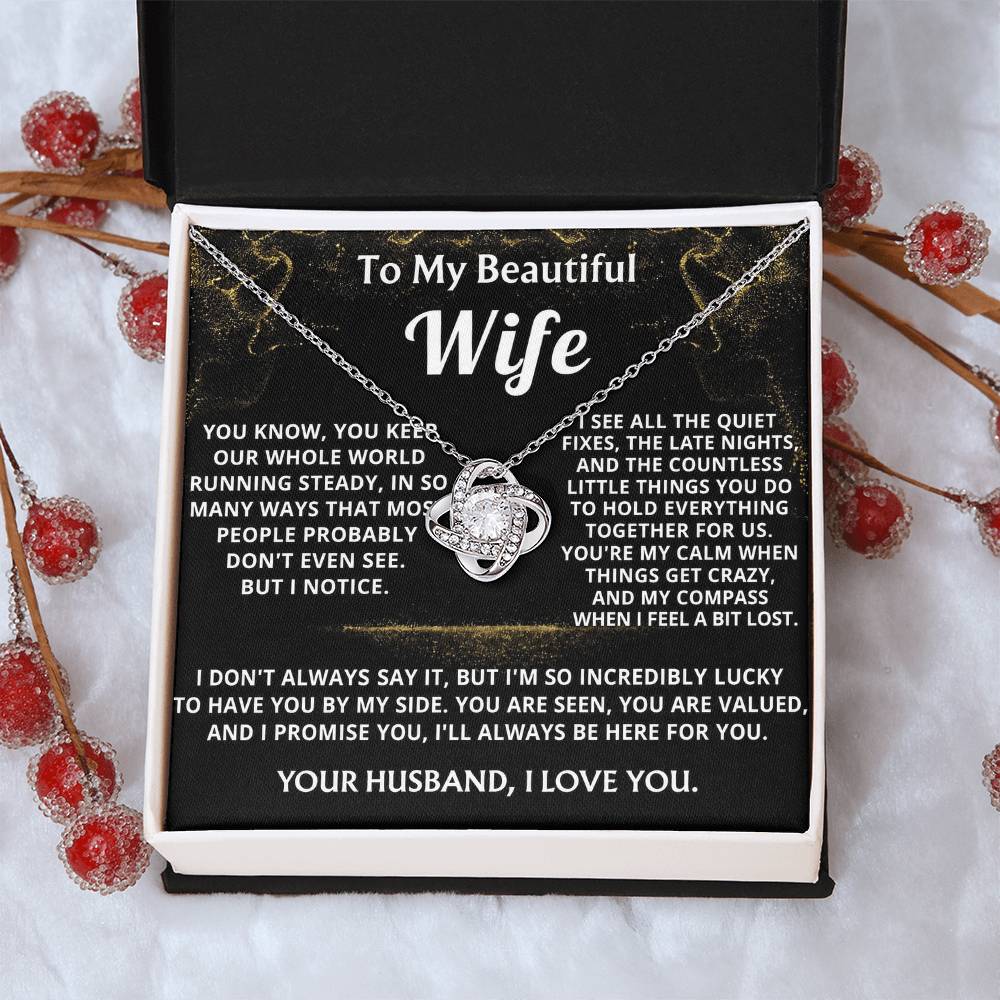 To My Wife Love Knot Necklace- Lucky To Have You
