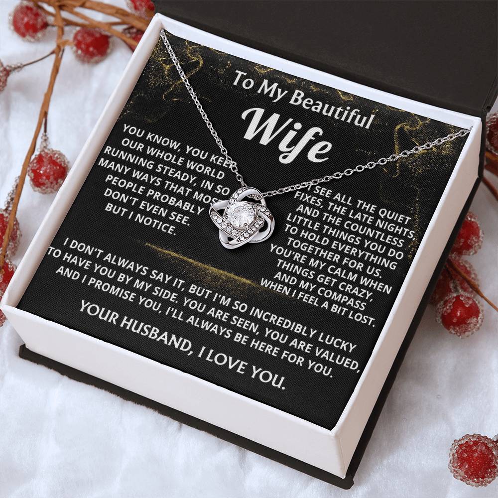 To My Wife Love Knot Necklace- Lucky To Have You