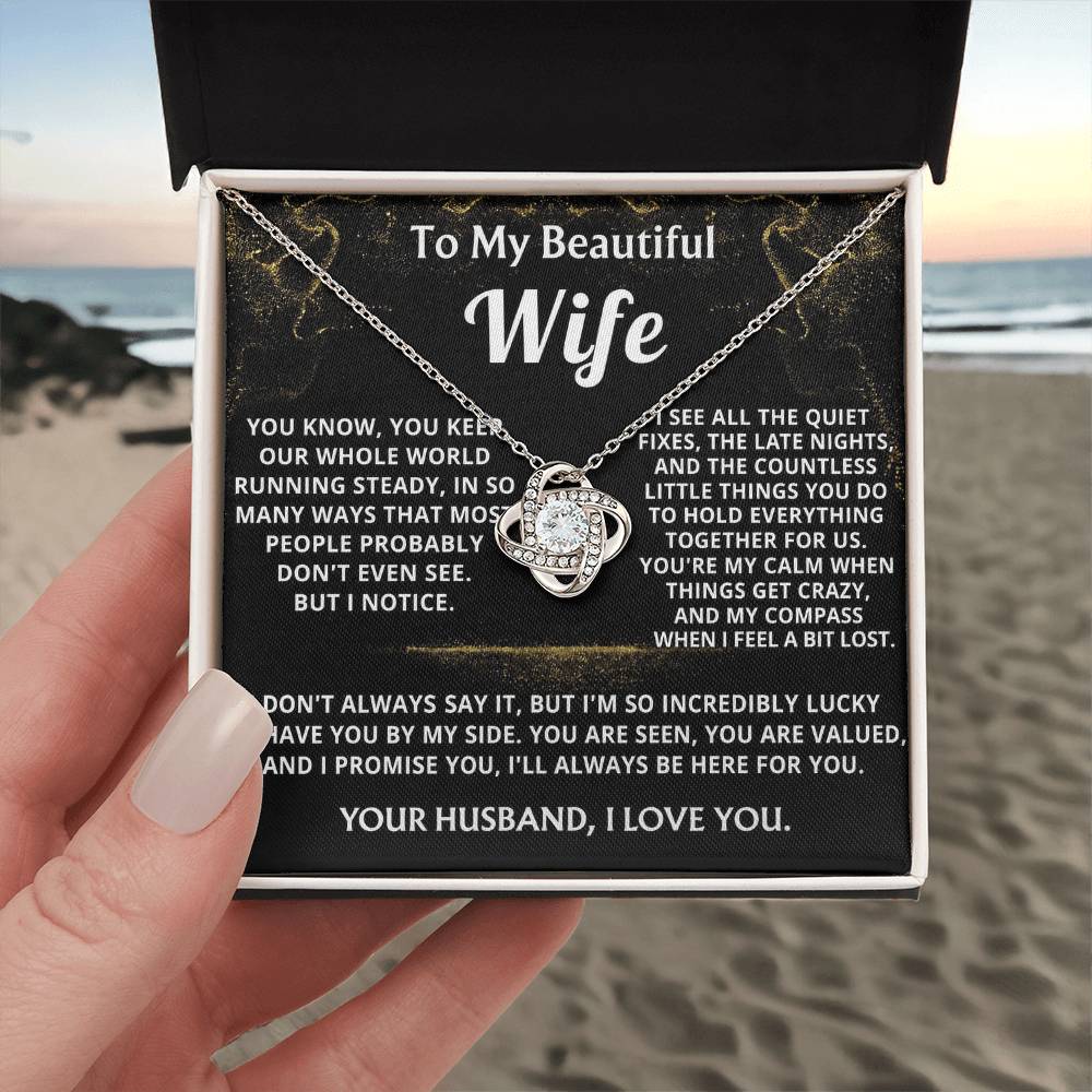 To My Wife Love Knot Necklace- Lucky To Have You
