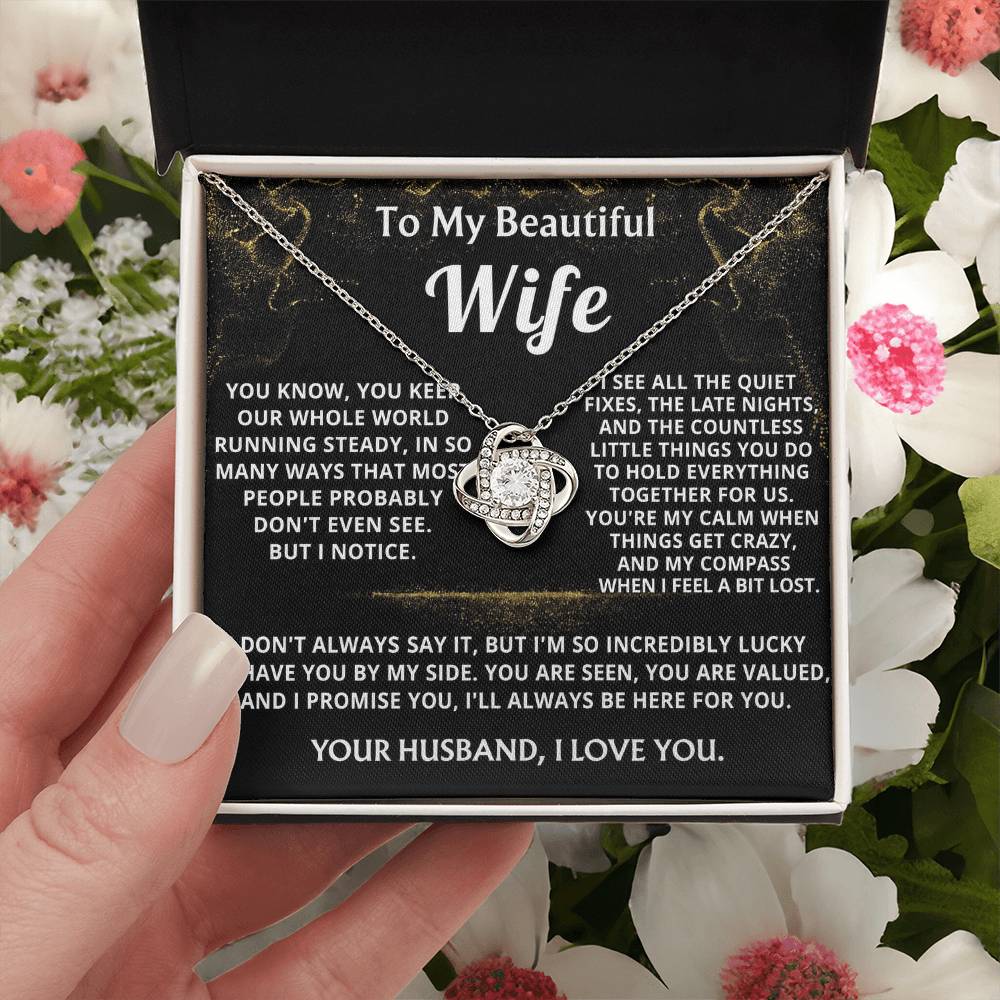 To My Wife Love Knot Necklace- Lucky To Have You