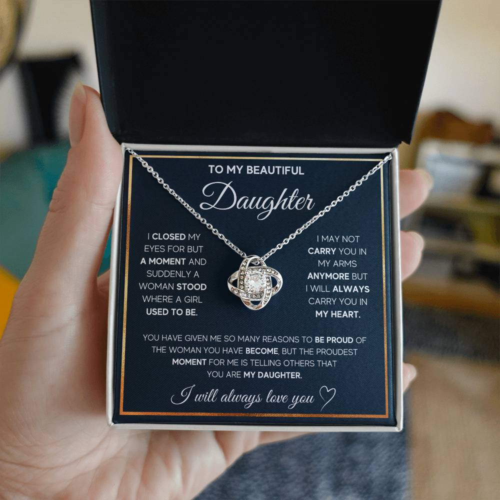 To My Daughter Proud Love Knot Necklace-[Heartfelt Family Gift]