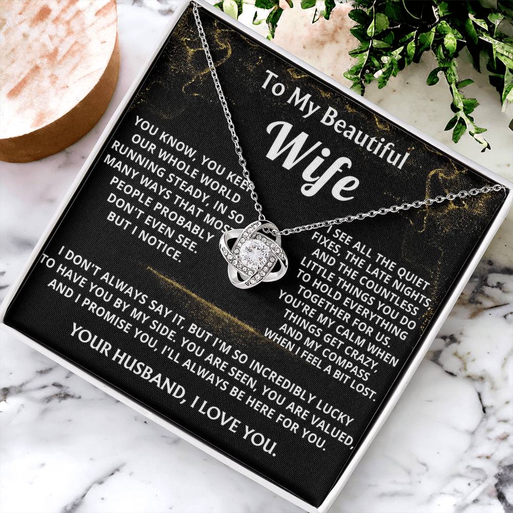 To My Wife Love Knot Necklace- Lucky To Have You