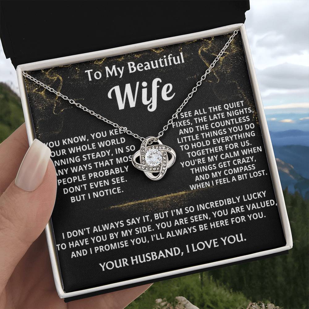 To My Wife Love Knot Necklace- Lucky To Have You