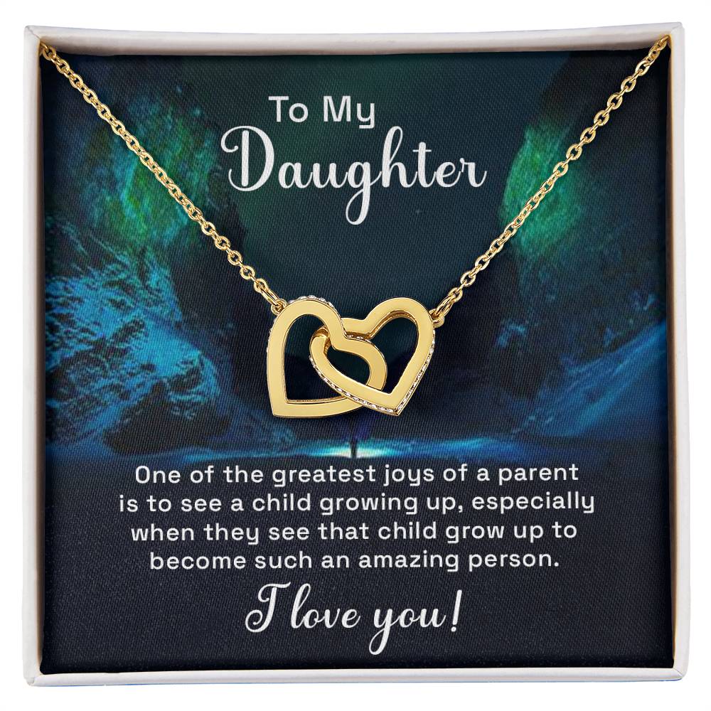 Daughter Our Greatest Joy Interlocking Hearts Necklace-[Heartfelt Family Gift]