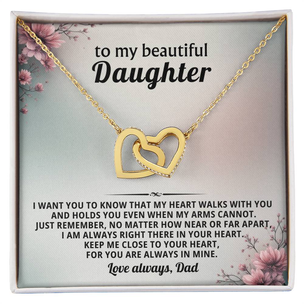 Floral Daughter Interlocking Hearts Necklace Gift from Dad