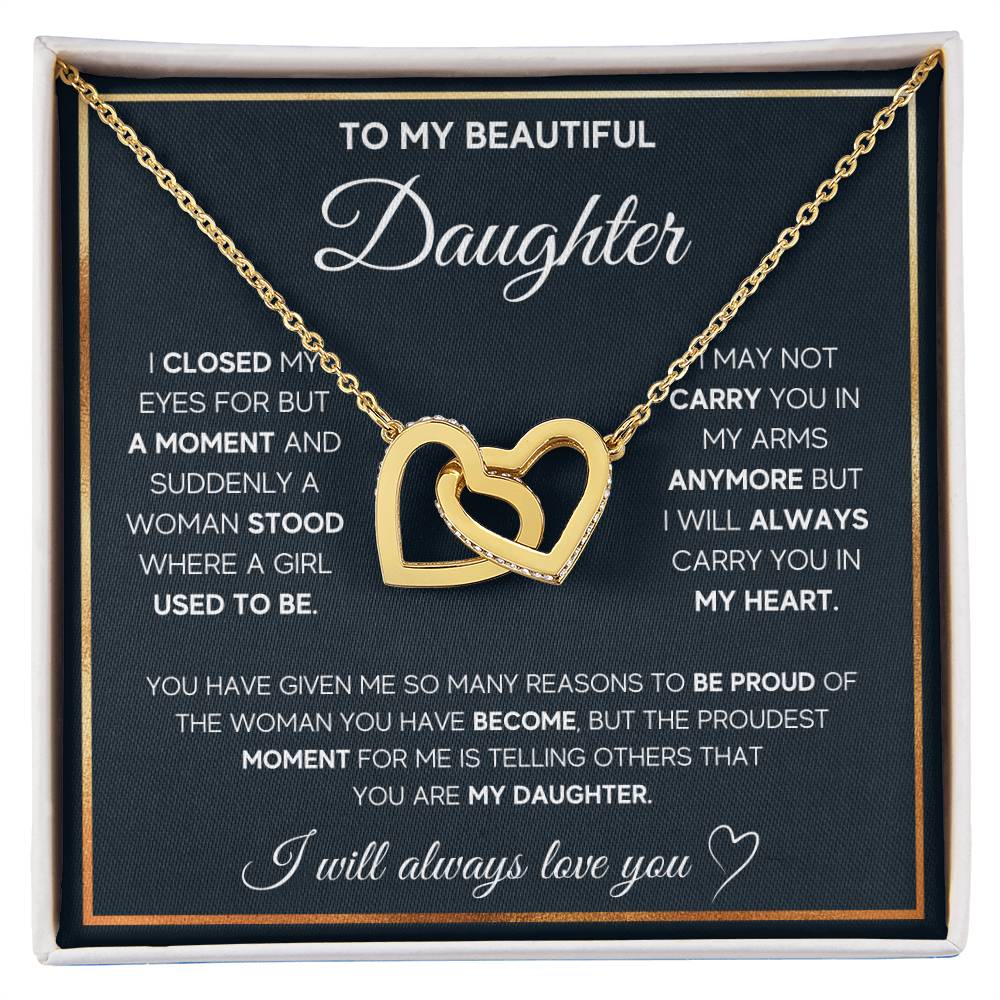 Daughter Proud of You Interlocking Hearts Necklace - Perfect Gift for the Woman Youve Become-[Heartfelt Family Gift]
