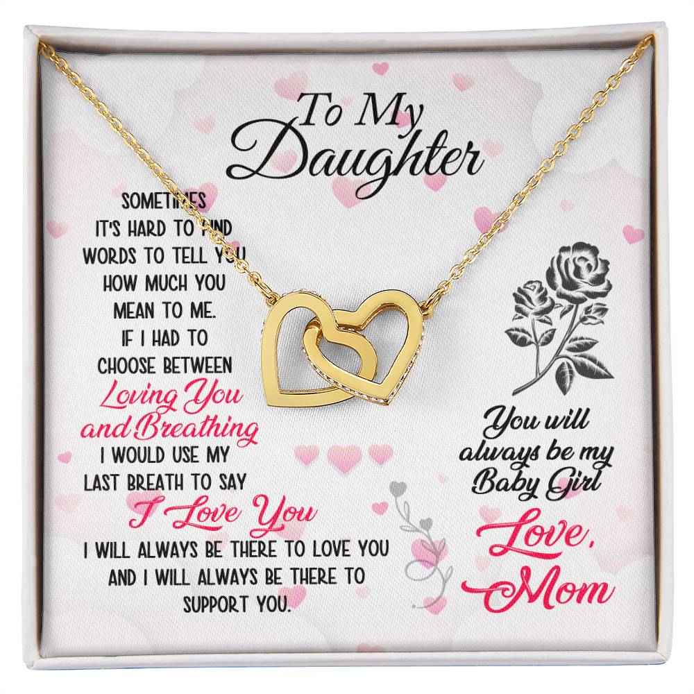 To Daughter Loving and Breathing Interlocking Hearts Necklace-[Heartfelt Family Gift]