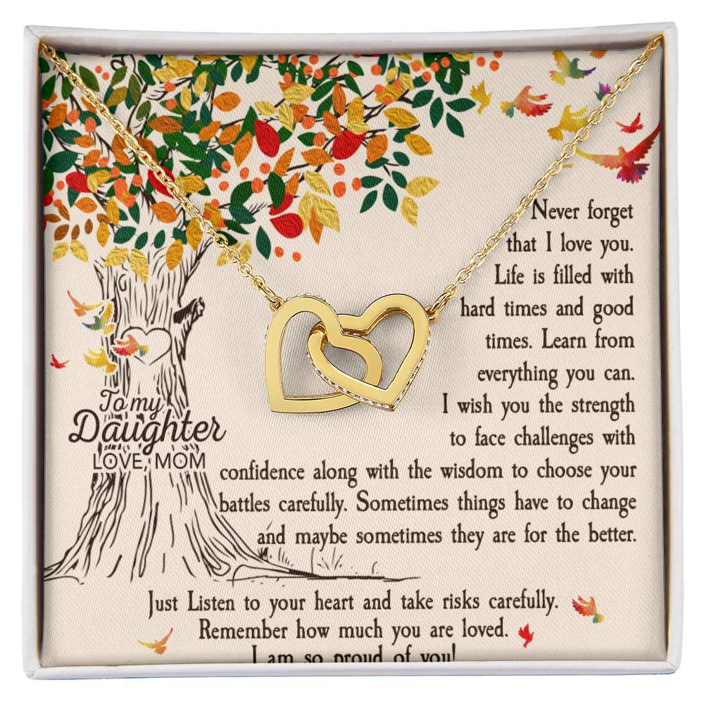 Daughter Never Forget Interlocking Hearts Necklace-[Heartfelt Family Gift]