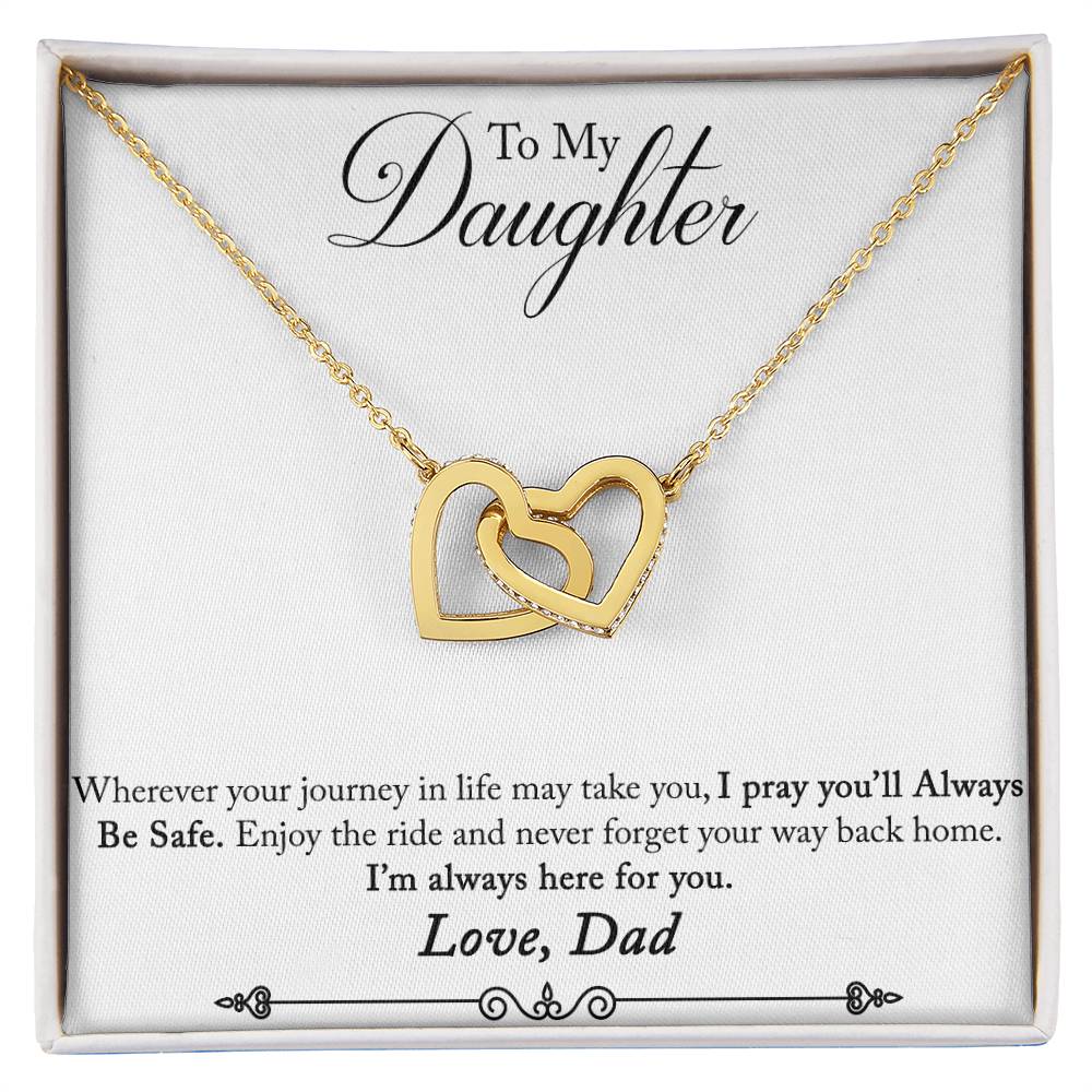 Daughter Never Forget Your Way Back Home Interlocking Hearts Necklace-[Heartfelt Family Gift]