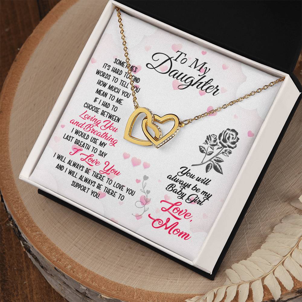 To Daughter Loving and Breathing Interlocking Hearts Necklace-[Heartfelt Family Gift]