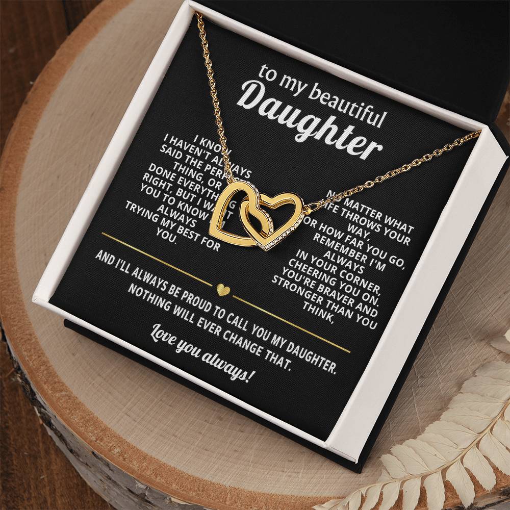 To My Daughter Interlocking Hearts Necklace Gift