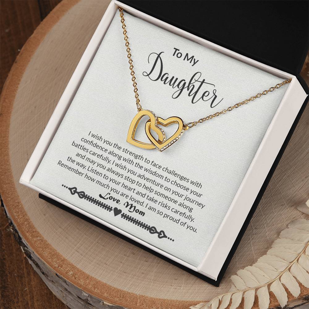 Daughter Strength Interlocking Hearts Necklace-[Heartfelt Family Gift]