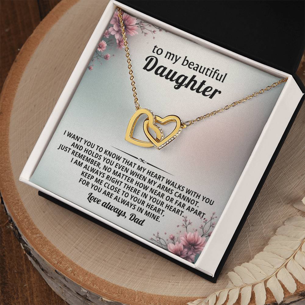 Floral Daughter Interlocking Hearts Necklace Gift from Dad