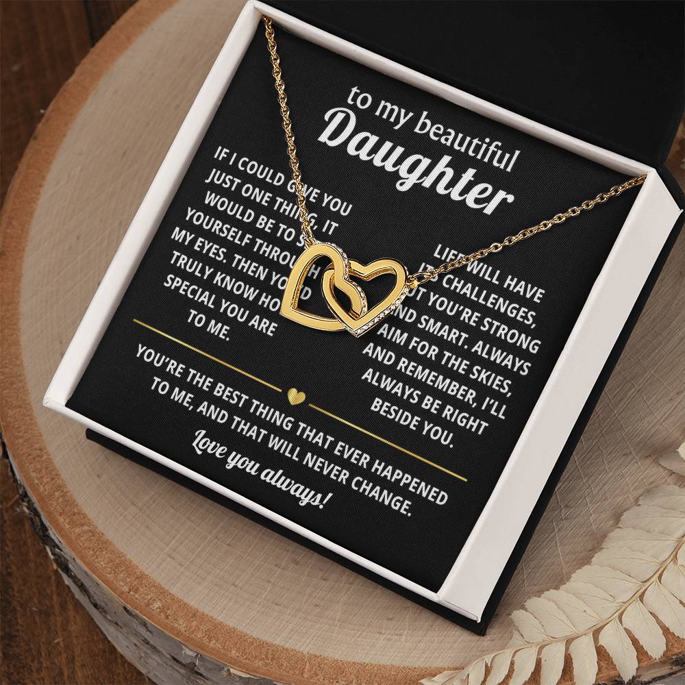 To My Daughter Interlocking Hearts Necklace Gift