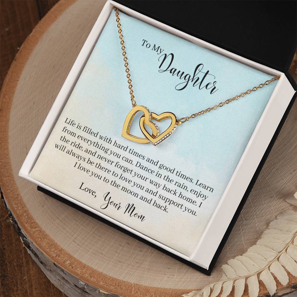 Daughter Learn From Everything Interlocking Hearts Necklace-[Heartfelt Family Gift]