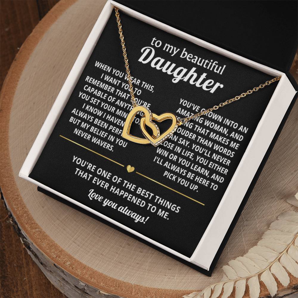 To My Daughter Interlocking Hearts Necklace Gift