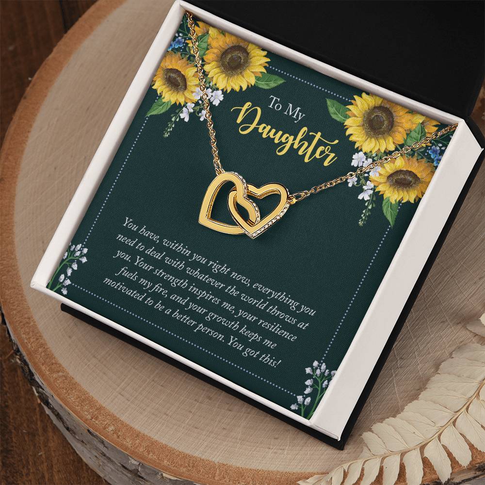 Daughter Sunflowers Interlocking Hearts Necklace-[Heartfelt Family Gift]