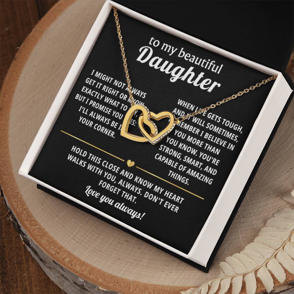 To My Daughter Interlocking Hearts Necklace Gift