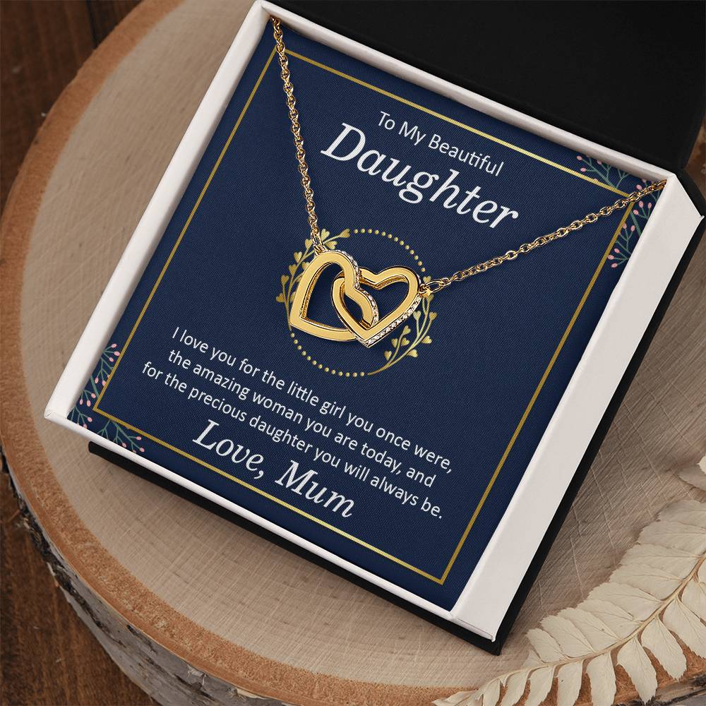 Beautiful Daughter Interlocking Hearts Necklace-[Heartfelt Family Gift]