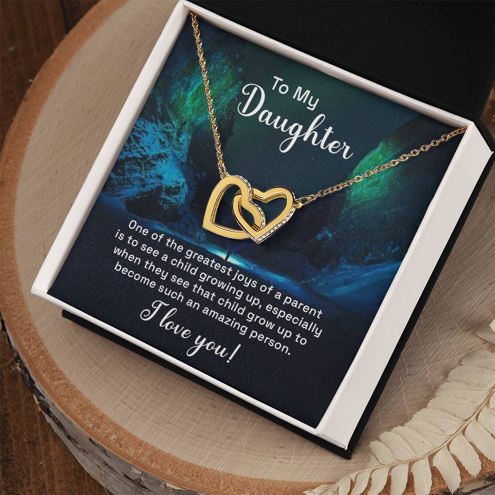 Daughter Our Greatest Joy Interlocking Hearts Necklace-[Heartfelt Family Gift]