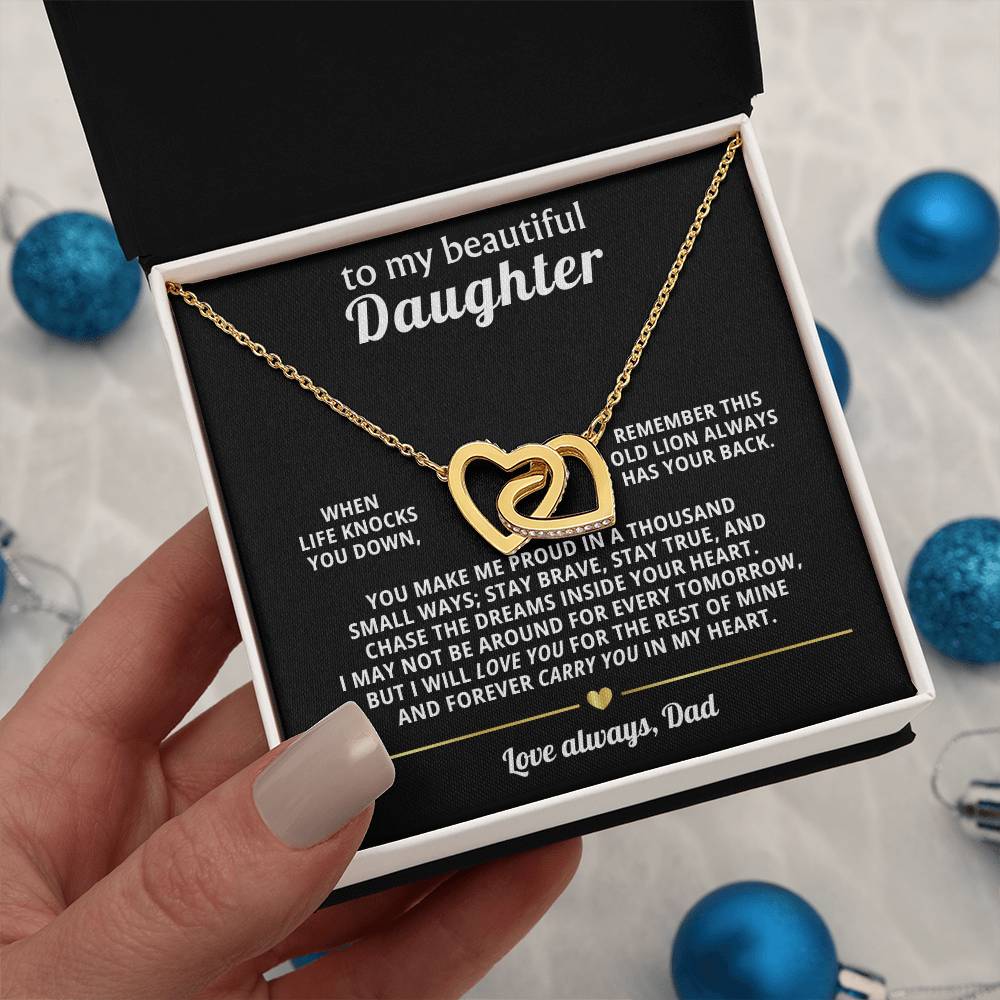 Beautiful Daughter Daughter Interlocking Hearts Necklace Gift from Dad