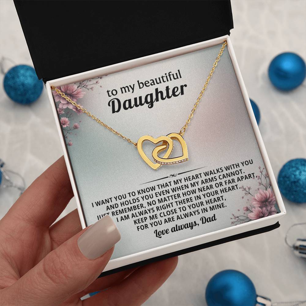 Floral Daughter Interlocking Hearts Necklace Gift from Dad