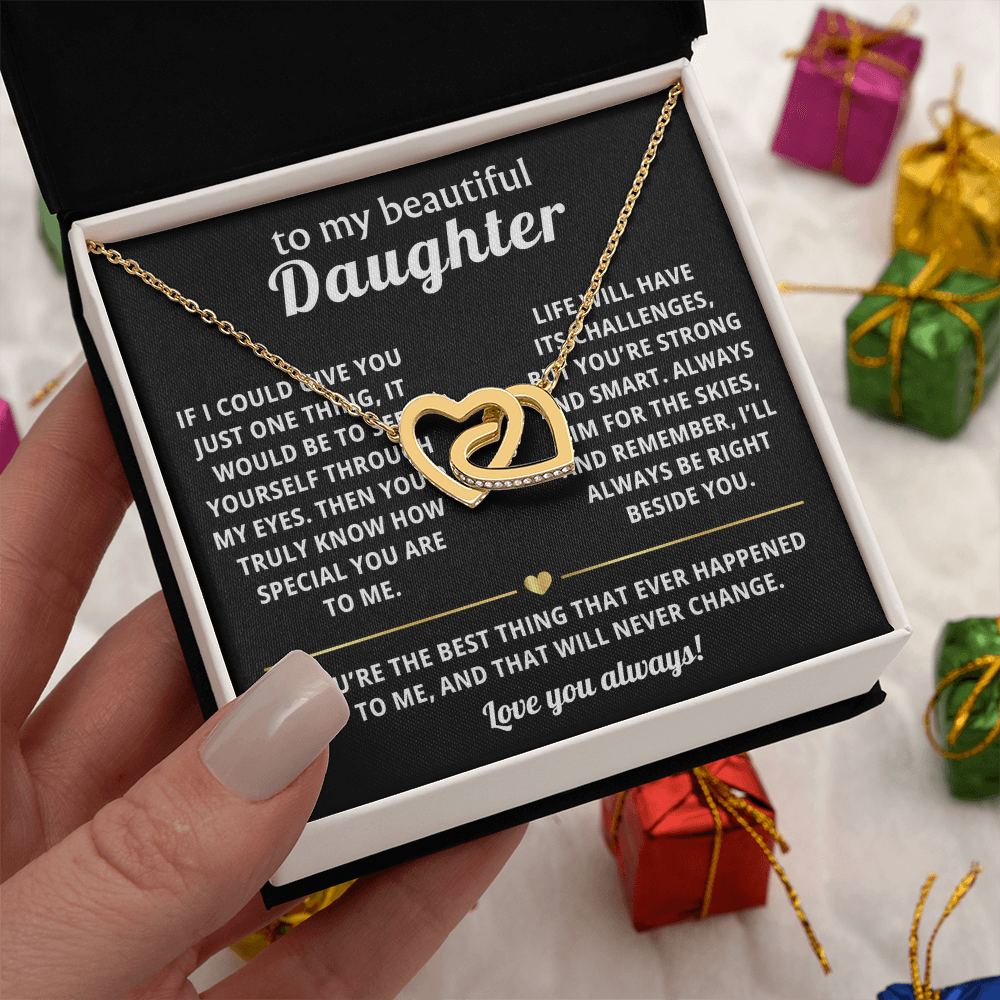To My Daughter Interlocking Hearts Necklace Gift